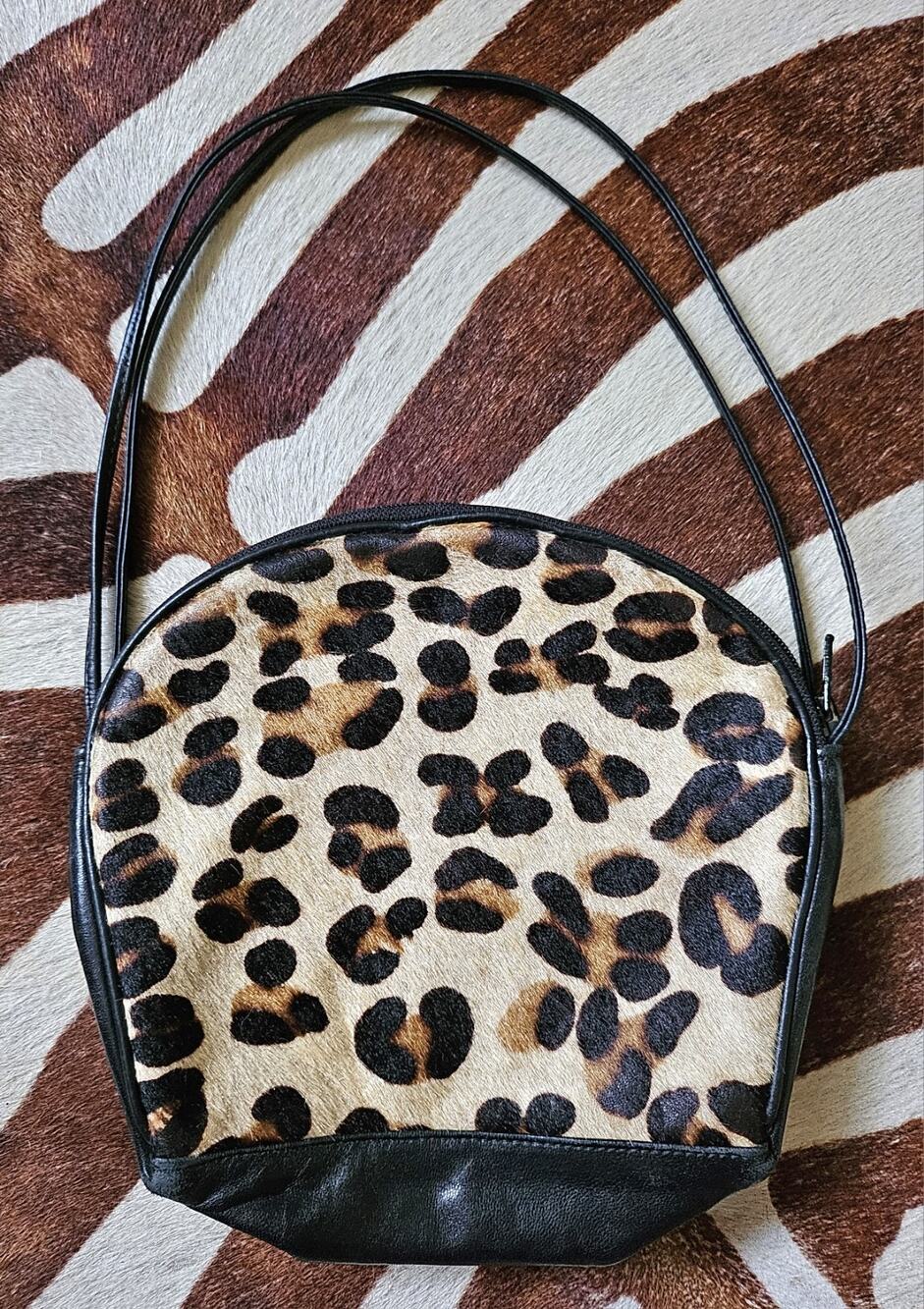 Vintage Cache Leather & Leopard Print Cowhide Crossbody Purse
